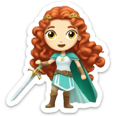 a white girl with long red curly hair and freckles, cosplaying Princess Zelda posing and ready for a fight sticker