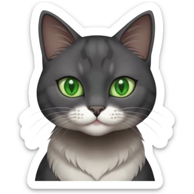 full body view of beautiful female solid dark grey cat with green eyes, white toes/paws and white patch on her chest sticker