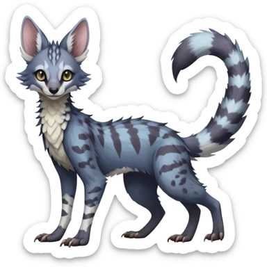 Feral Rare Fantasy dark pastel Vernid-Sergal-Genet-Trico-species by LiLaiRa, random markings, tufted tail, tufted ears, full body sticker
