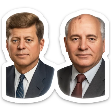 realistic icon of John F. Kennedy and Mikhail Gorbachev side by side, clean and focused sticker