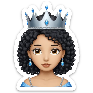 Por favor hazme el emoji de la princesa pero con piel canela con el pelo negro y rizado, los ojos marrones y la corona plateada con jollas azules sticker