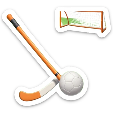 A field hockey stick and ball on a vibrant green grass field, with goalposts and clear field markings in the background. The scene emphasizes the bright, lush grass, highlighting the fast-paced and strategic nature of hockey on a well-maintained pitch. sticker