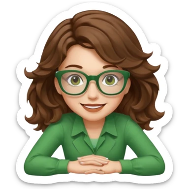 brown wavy hair and green square glasses white woman crouching sticker