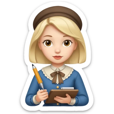 a girl is Writing in a Paper in a vintage outfit sticker