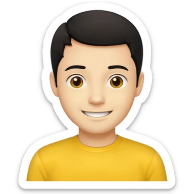 Sam Wiggle from the Wiggles with light skin, brown eyes, black hair, yellow skivvy shirt sticker