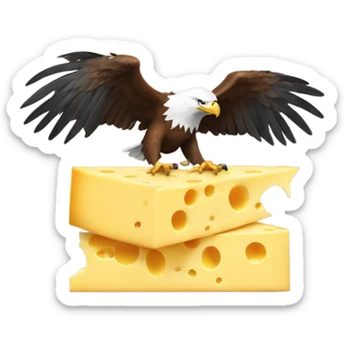 An eagle being crushed by a massive piece of cheese sticker