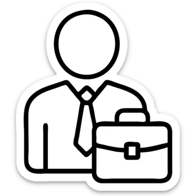 Minimalist CEO business owner icon. Simple professional silhouette with tie and briefcase representing corporate leadership. sticker