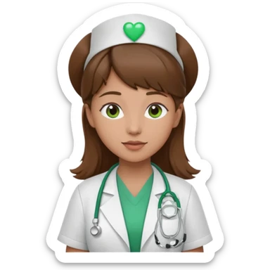 Brown hair Nurse with green heart and Gypsophila surround her  sticker