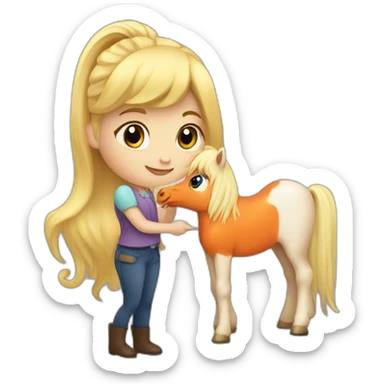 cute blonde girl giving a carrot to a pony sticker