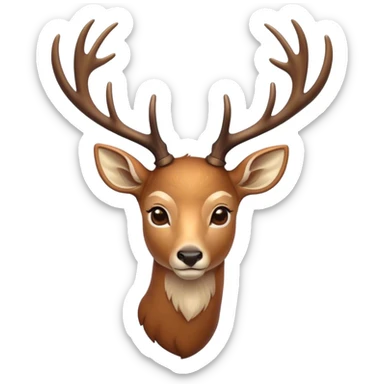 Cinematic Noble Deer Portrait Emoji, Poised and regal, with a graceful, slender build and a dappled Fur of warm browns and creams, elegant antlers crowning its head, deep-set soulful gentle eyes, Simplified yet sharp and sophisticated features, highly detailed, glowing with a soft, dignified glow, high shine, intelligent and serene, stylized with an air of forest majesty, focused and attentive, soft glowing outline, capturing the essence of a watchful woodland guardian, so majestic it feels as though it could gracefully leap out of the screen with effortless authority! sticker