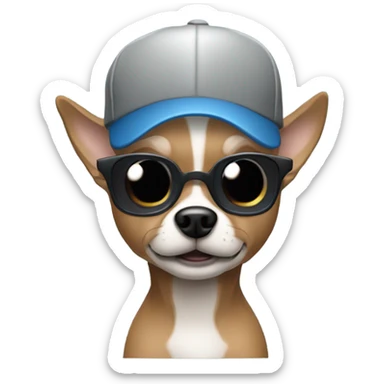 Man with blue eyes gray hair gray goatee wearing ball cap holding black long haired chihuahua sticker