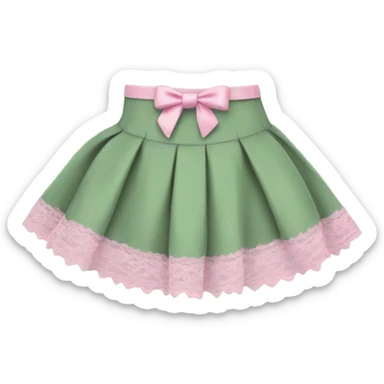 Sage green mini skirt with pink lace and bows, isolated sticker