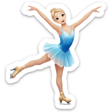 An icon featuring a graceful figure skater performing a spin on a sparkling ice rink. The scene includes a shimmering rink, colorful spotlights, snowflakes gently falling from the sky, and an audience in the stands, with a snowy landscape visible through large windows. Transparent background. sticker