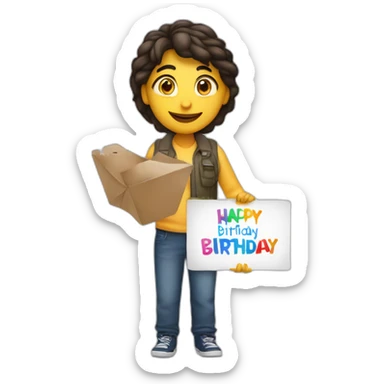 Person holding a sign that reads “Happy Birthday Priya” sticker