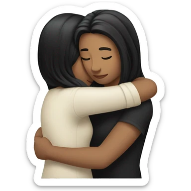 A lesbian couple with white skin and long black hair hugging intimately, and romantically. sticker