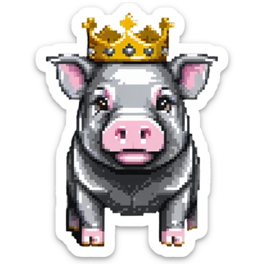cute pig with a golden crown, inspired by Technoblade, styled like LEGO Duplo with visible block elements and studs, chunky, colorful, simple, playful sticker