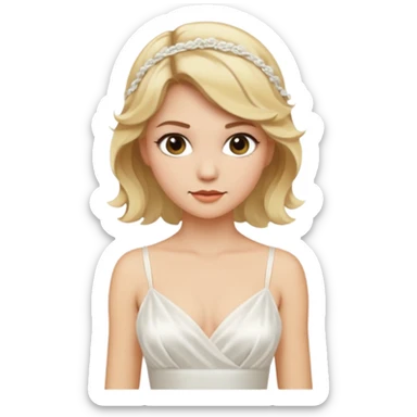 Bride with short wavy blonde hair, hot pink background and white silk chemise dress  sticker