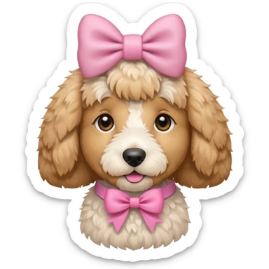 Cute Golden doodle with pink bow sticker