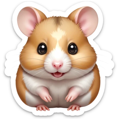 Cinematic Comical Brown and White Banded Hamster Portrait Emoji, Head tilted dramatically with an exaggeratedly amused expression, featuring a striking fur with bold brown and white banded patterns, wide, expressive dark eyes filled with playful disbelief, Simplified yet hilariously expressive features, highly detailed, glowing with a slightly sassy glow, high shine, dramatic yet playful, stylized with an air of cheeky mischief, bright and endearing, soft glowing outline, capturing the essence of a spirited and over-the-top hamster, so meme-worthy it feels like it could side-eye its way into internet fame instantly! sticker