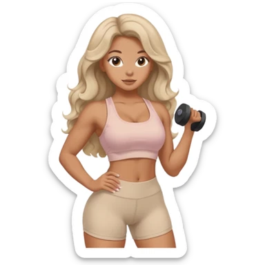 Create dream body girl with big glute and small waist and wavy curl long hair with pastel beige gym clothes  sticker