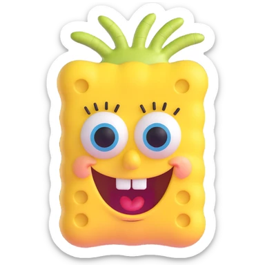 Spongebob Squarepants with rounded features, winking, 3D emoji style sticker