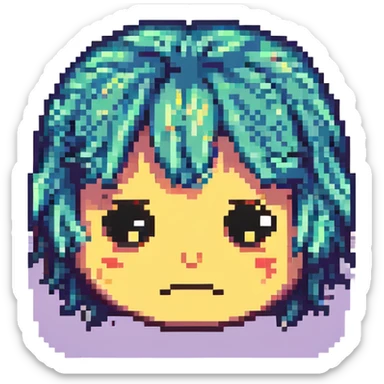 pixel art emoji with emo hair and sad eyes sticker