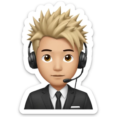 asian man headset suit face only spikey hair in front sticker