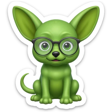 green alien dog with folded ears, wearing glassess sticker