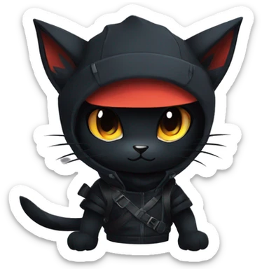 Edgy Shy Anthro Ninja cool pretty dark black Litten-Pokémon-cat-fursona-animal techwear sticker