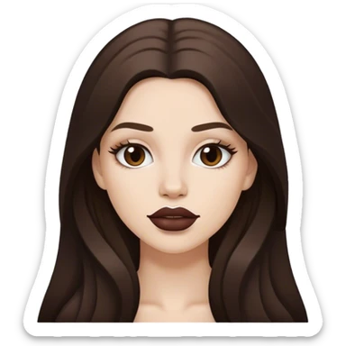 White beautiful girl white natural lipstick and dark brown long hair  sticker