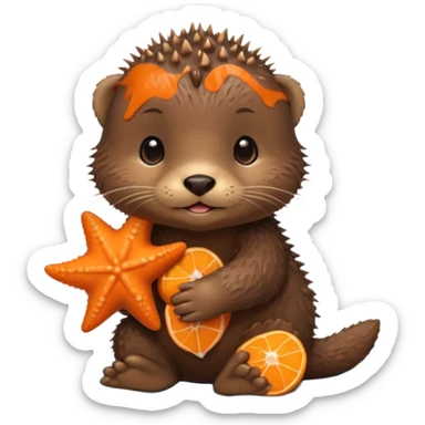 baby otter hold a starfish sticker