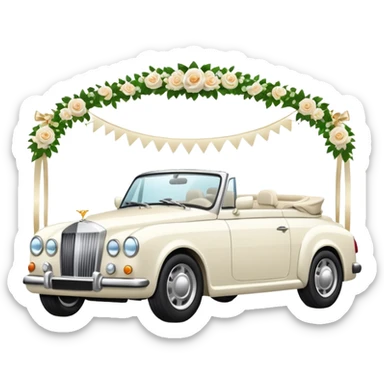 Luxury convertible car with wedding decorations, in profile sticker