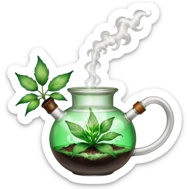 A bong with a freshly packed bowl that is lit and smoking  sticker