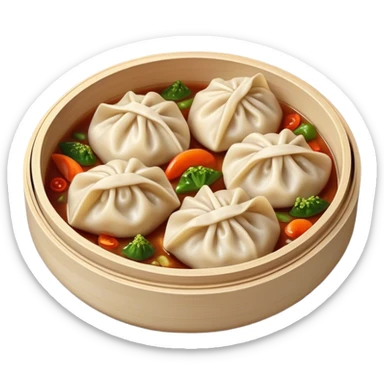 Cinematic Realistic Jiaozi Dish Emoji, depicted as delicate, handcrafted dumplings filled with savory meat and vegetables, rendered with detailed textures and warm, inviting lighting. sticker