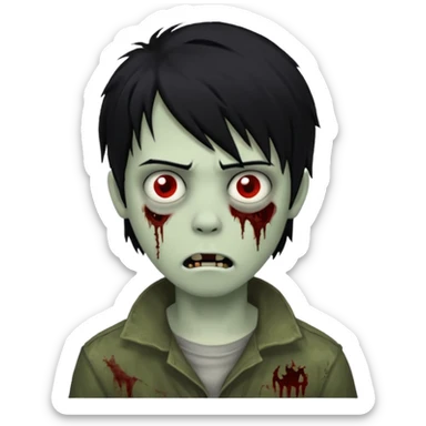 Boy, zombie, black hair, medium long, emo, shaggy, dark, spooky, creepy expression sticker