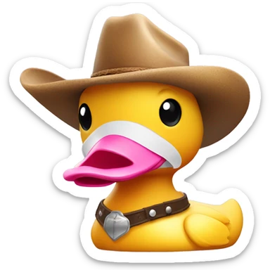 rubber duck with a cowboy hat. Remove cowboy hat, make this duck pink and add horn like to a unicorn sticker