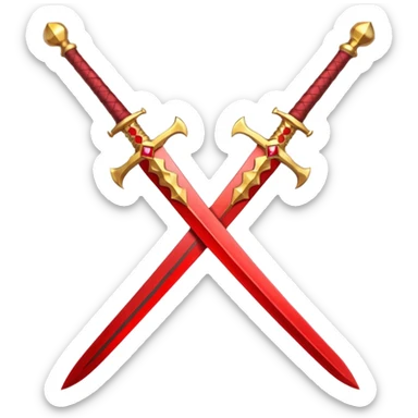 Golden fiery royal two crossed swrods with red gem and golden blade sticker