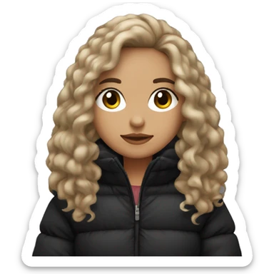 cute, light skin, long haired brunette in an oversized black  puffer coat sticker