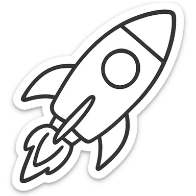hand-drawn outlined icon of a rocket, black outlines, no fill, no color sticker