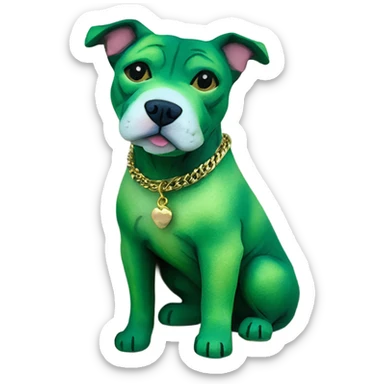 Watercolor pocket pittie with green velvet color gold findings sticker