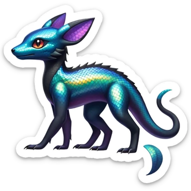 Colorful Iridescent Exotic Salandit-Aurorus-Umbreon-Fakémon-hybrid-creature (full body)  sticker