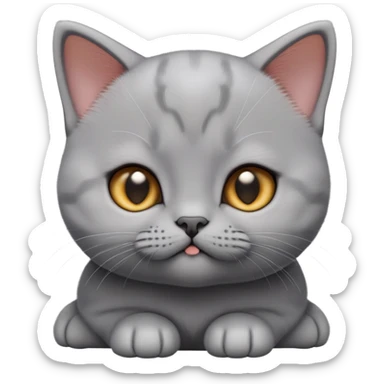 cinematic-cute-realistic british shorthair-kitten cat-portrait-emoji,-head-tilted-playfully-and-inquisitively,-sleek-solid-grey-fur,-simplified-yet-adorable-features,-highly-detailed,-glowing-with-a-warm,-friendly-glow sticker