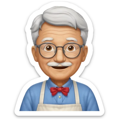 grandpa with apron, wearing glasses, focus status sticker