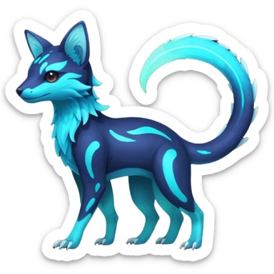 Rare realistic dark-neon glowing bioluminescent edgy badass epic pretty beautiful handsome gorgeous aesthetic colorful vibrant Vernid-Trico-species-Fakemon-creature by LiLaiRa, 4 legs, 1 tail, random markings, (full body) sticker