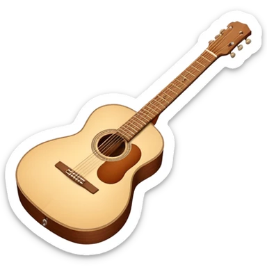 “Flat vector icon of a Cuban tres guitar in three-quarter view, warm brown wood, thick dark outline, minimal details, centered on a soft warm cream or beige rounded-square (or circle) background; outside that shape everything is transparent. High resolution PNG.” sticker
