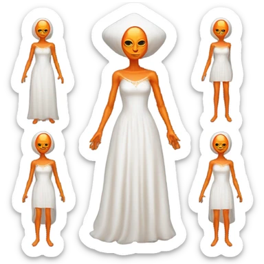 a orange alien woman full body in white Romanov dress sticker