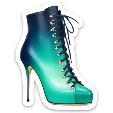 Realistic isolated front top view of a pair of light teal,green,navy blue ombre Jimmy Choo stiletto high heel boots. sticker