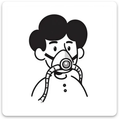Hand-drawn person wearing breathing mask with tubes for measuring oxygen intake during exercise test sticker