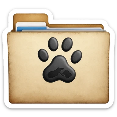 a folder of documents with a dog's paw print on it sticker