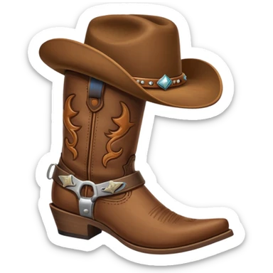 cowboy boot with spurs and a cowboy hat on top sticker